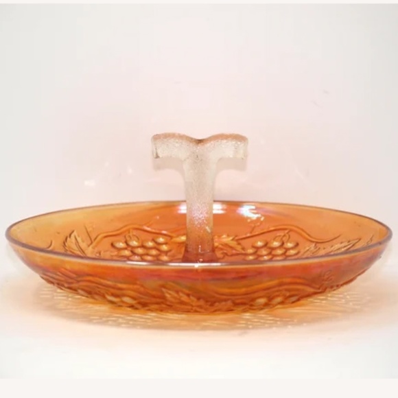 Vintage Imperial Carnival Glass Grape Design Candy Dish, Serving Dish - Picture 2 of 9